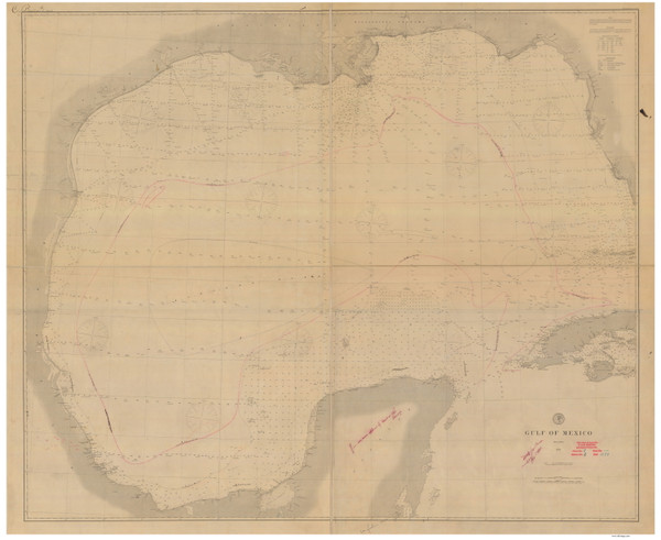 Gulf of Mexico 1879 Old Map Nautical Chart 1:1,200,000 sc Reprint 1007
