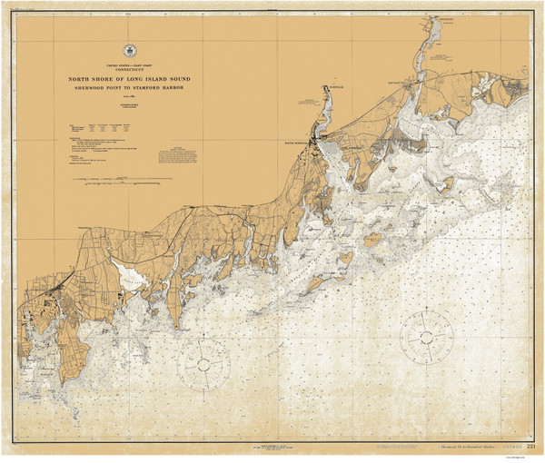 Sherwood Point to Stamford Harbor 1925 - Old Map Nautical Chart AC Harbors 221 - Connecticut