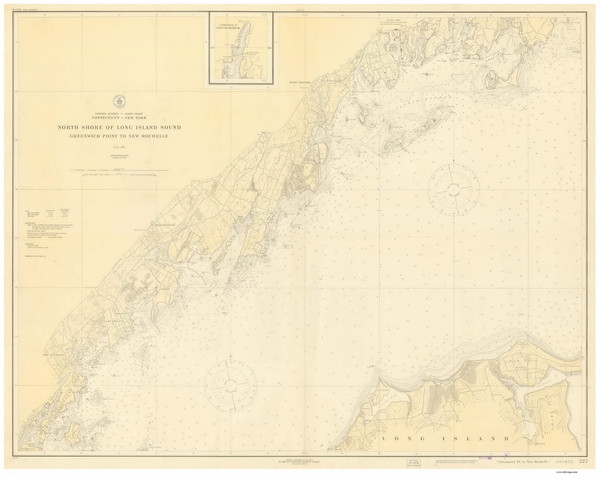 Greenwich Point to New Rochelle 1920 - Old Map Nautical Chart AC Harbors 222 - Connecticut