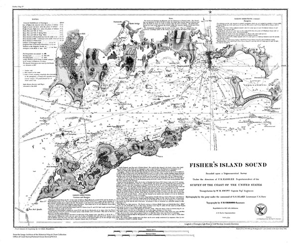 Fishers Island Sound 1847 BW A - Old Map Nautical Chart AC Harbors 358 - Connecticut