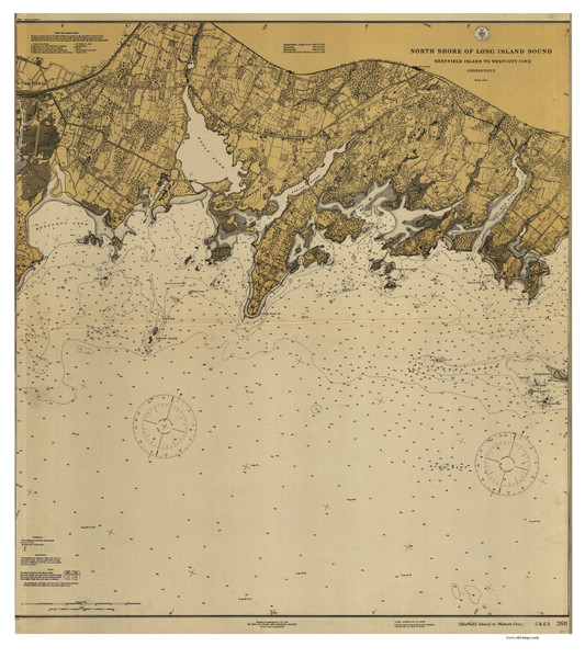 Sheffield Island to Westcott Cove 1915 C - Old Map Nautical Chart AC Harbors 268 - Connecticut