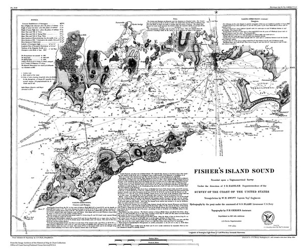 Fishers Island Sound 1847 BW B - Old Map Nautical Chart AC Harbors 358 - Connecticut