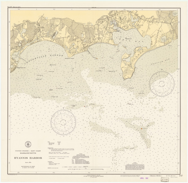 Hyannis Harbor 1937 Old Map Nautical Chart AC Harbors 2 247 - Massachusetts