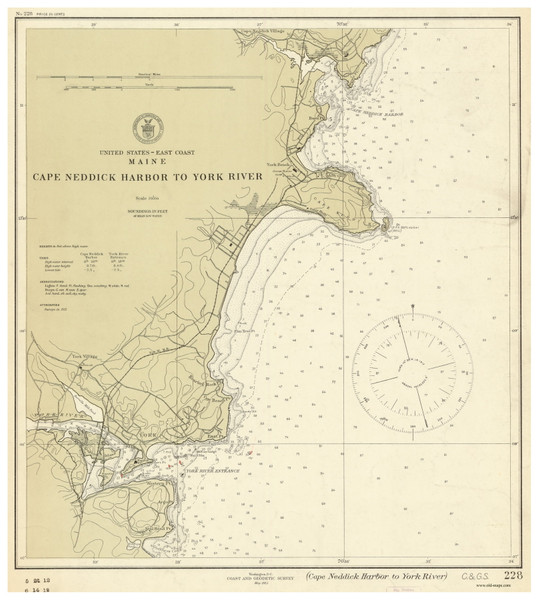 Cape Neddick to York River 1912 B - Old Map Nautical Chart AC Harbors 1 228 - Maine