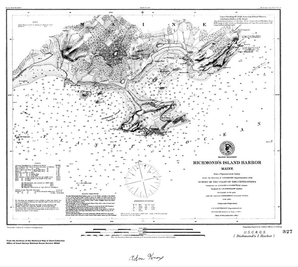 Richmonds Island Harbor 1851 E - Old Map Nautical Chart AC Harbors 1 327 - Maine