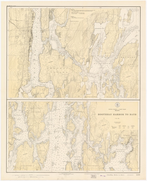 Boothbay Harbor to Bath 1922 Old Map Nautical Chart AC Harbors 2 230 - Maine