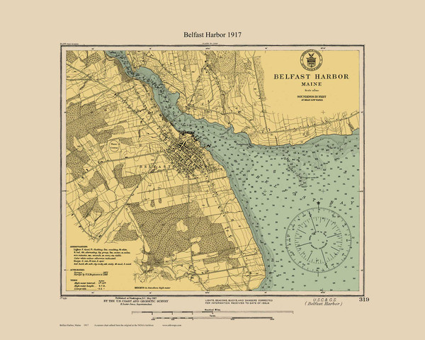 Belfast Harbor 1917 Color - Old Map Nautical Chart AC Harbors 3 319 - Maine