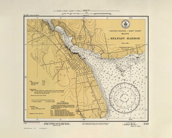Belfast Harbor 1930 - Old Map Nautical Chart AC Harbors 3 319 - Maine