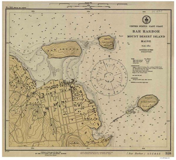 Bar Harbor 1926 - Old Map Nautical Chart AC Harbors 4 318 - Maine