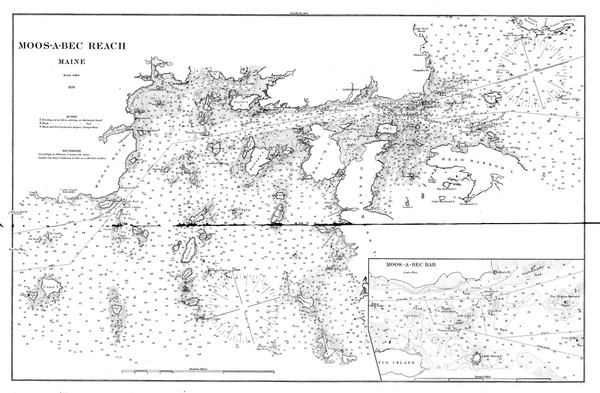 Moose-A-Bec Reach 1879 - Old Map Nautical Chart AC Harbors 5 304A - Maine