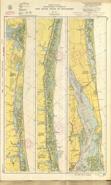 New River Inlet to Southport 1952 - Old Map Nautical Chart AC Harbors 834 - North Carolina New River Inlet to Southport 1952 - Old Map Nautical Chart AC Harbors 834 - North Carolina