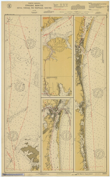 Gull Sail to Topsail Sound 1930 - Old Map Nautical Chart AC Harbors 3253 - North Carolina