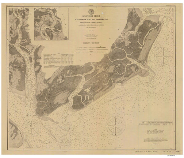 Beaufort River 1893 - Old Map Nautical Chart AC Harbors 438 - South Carolina Beaufort River 1893 - Old Map Nautical Chart AC Harbors 438 - South Carolina