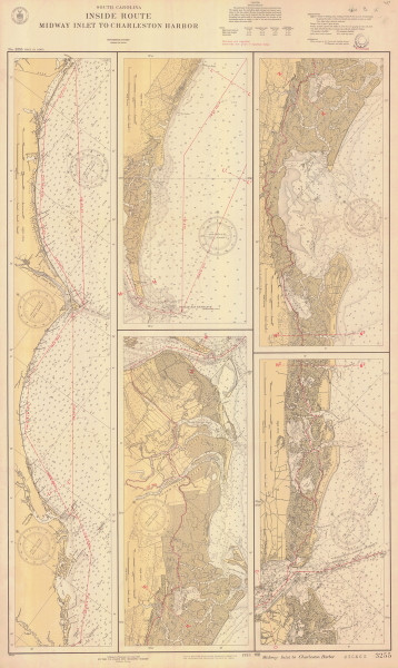 Midway Inlet to Charleston Harbor 1929 - Old Map Nautical Chart AC Harbors 3255 - South Carolina