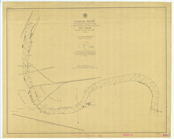 Passaic River from Morris Turnpike Bridge to and including City Front of Newark 1871 - Old Map Nautical Chart AC Harbors 565 - New Jersey