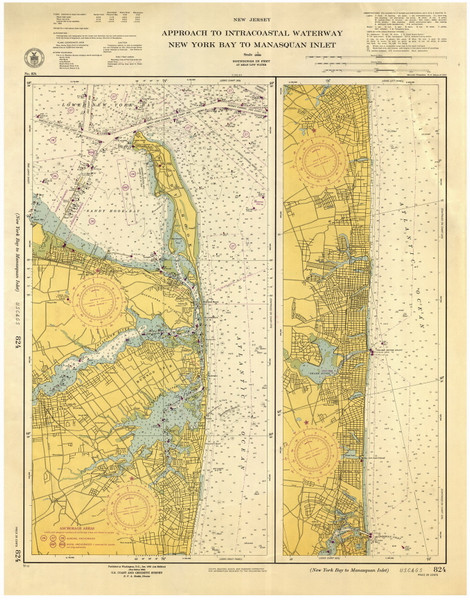 New York Bay to Manasquan Inlet 1953 - Old Map Nautical Chart AC Harbors 824 - New Jersey