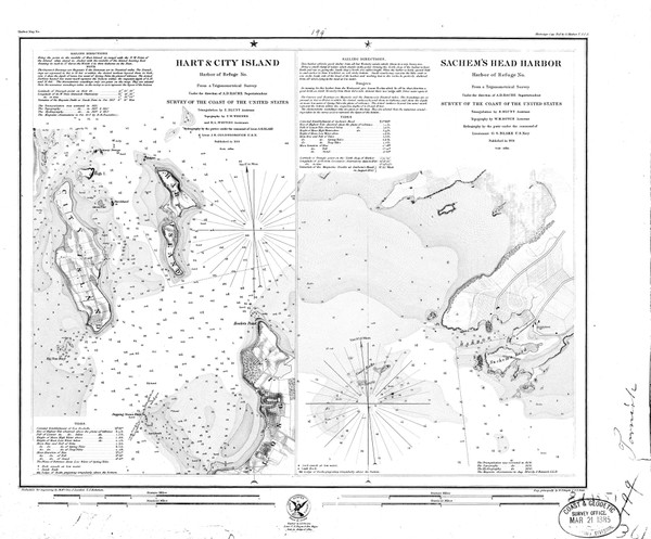 Hart & City Island & Sachem's Head Harbor 1851 - Old Map Nautical Chart AC Harbors 361 - New York