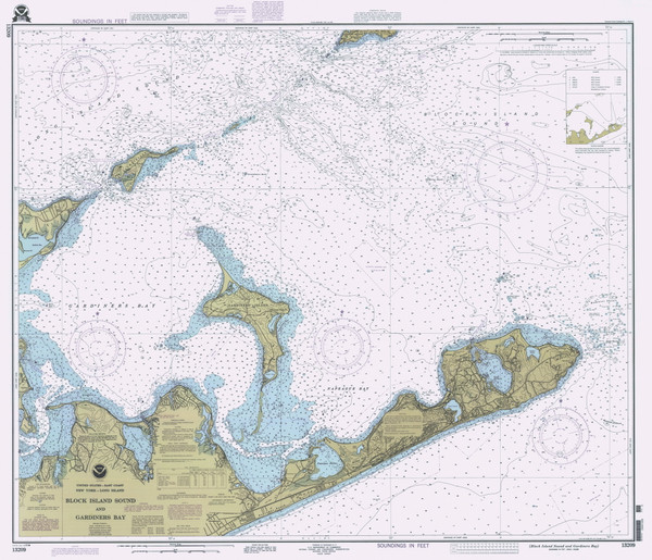 Block Island Sound and Gardiners Bay 1995 - Old Map Nautical Chart AC Harbors 13209 - New York