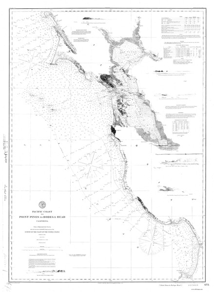 Point Pinos to Bodega Head 1888 A Nautical Map Reprint 5500 California - Big Area 1890s