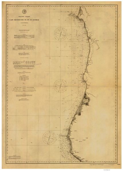 Cape Mendocino to Pt. St. George 1891 A Nautical Map Reprint 5800 California - Big Area 1890s