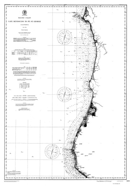 Cape Mendocino to Pt. St. George 1891 B&W Nautical Map Reprint 5800 California - Big Area 1890s