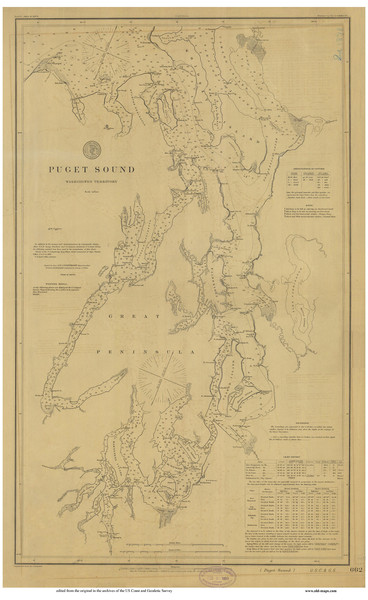 Puget Sound 1878 Nautical Map Reprint 6401 (662) Washington - Big Area Post 1917