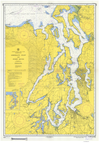 Admiralty Inlet and Puget Sound 1957 Nautical Map Reprint 6401 Washington - Big Area Post 1917