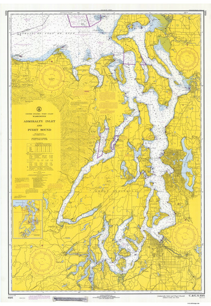 Admiralty Inlet and Puget Sound 1970 Nautical Map Reprint 6401 Washington - Big Area Post 1917