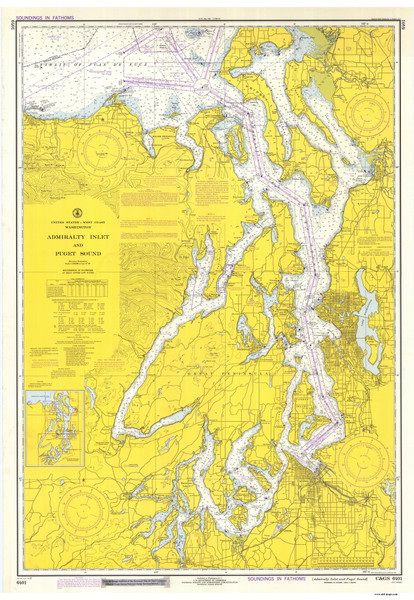 Admiralty Inlet and Puget Sound 1972 Nautical Map Reprint 6401 Washington - Big Area Post 1917