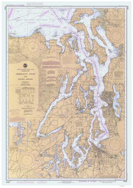 Admiralty Inlet and Puget Sound 1984 Nautical Map Reprint 6401 Washington - Big Area Post 1917