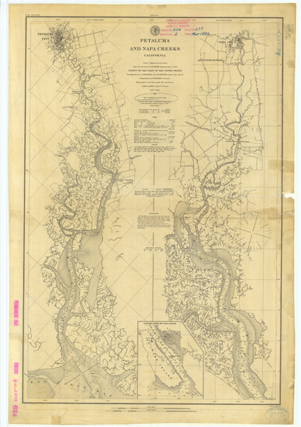 Petaluma and Napa Creeks 1885 - Old Map Nautical Chart PC Harbors 624 - California