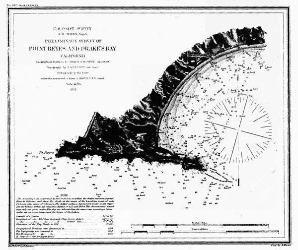 Point Reyes and Drake's Bay 1855 BW - Old Map Nautical Chart PC Harbors 629 - California Point Reyes and Drake's Bay 1855 BW - Old Map Nautical Chart PC Harbors 629 - California