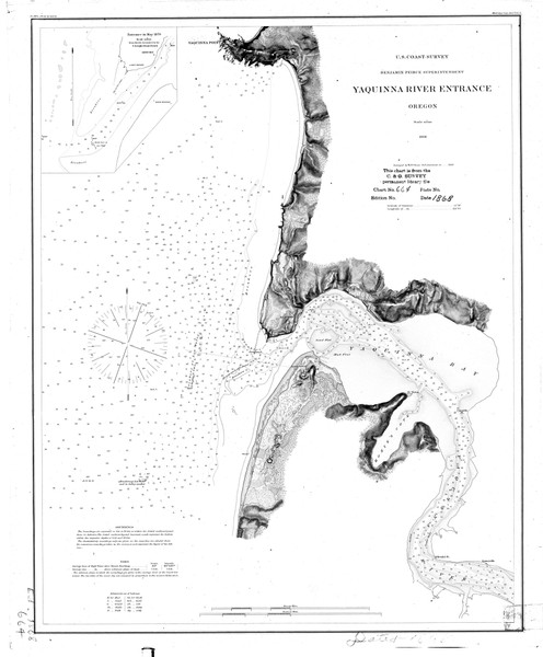 Yaquinna River Entrance 1868 BW - Old Map Nautical Chart PC Harbors 664 - Oregon Yaquinna River Entrance 1868 BW - Old Map Nautical Chart PC Harbors 664 - Oregon