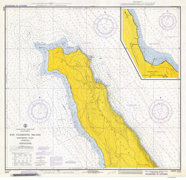 North San Clemente Island 1972 - Old Map Nautical Chart PC Harbors 5118 - California North San Clemente Island 1972 - Old Map Nautical Chart PC Harbors 5118 - California