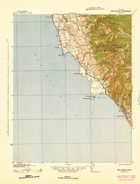 Ano Nuevo, California 1942 (1942) USGS Old Topo Map 15x15 Quad Ano Nuevo, California 1942 (1942) USGS Old Topo Map 15x15 Quad