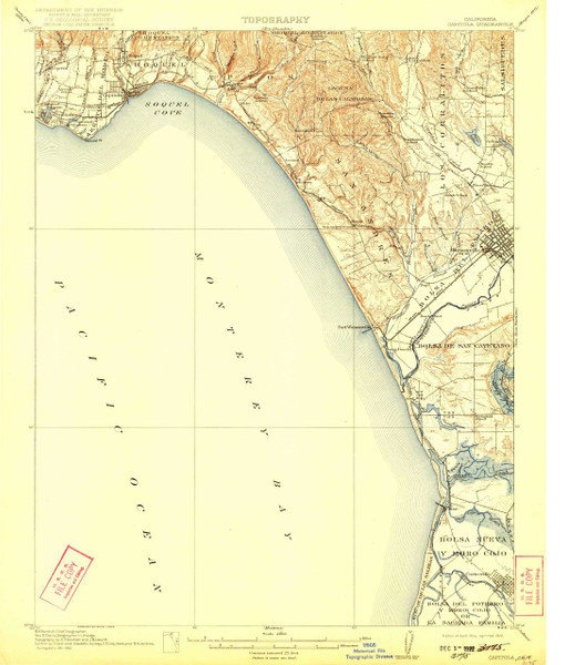Capitola, California 1914 (1922) USGS Old Topo Map 15x15 Quad
