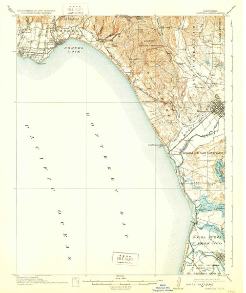 Capitola, California 1914 (1929) USGS Old Topo Map 15x15 Quad