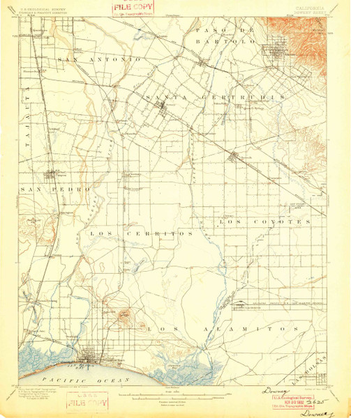 Downey, California 1902 (1902) USGS Old Topo Map 15x15 Quad Downey, California 1902 (1902) USGS Old Topo Map 15x15 Quad