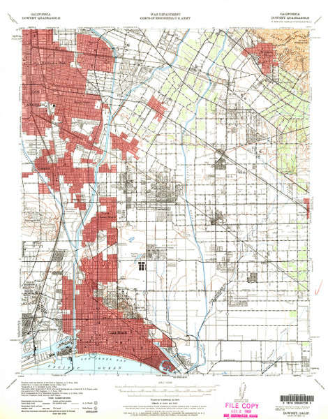Downey, California 1943 (1963b) USGS Old Topo Map 15x15 Quad Downey, California 1943 (1963b) USGS Old Topo Map 15x15 Quad
