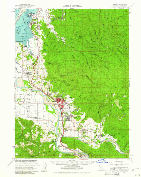 Fortuna, California 1959 (1961) USGS Old Topo Map 15x15 Quad