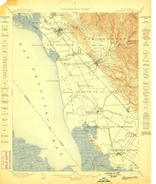 Haywards, California 1899 (1899) USGS Old Topo Map 15x15 Quad