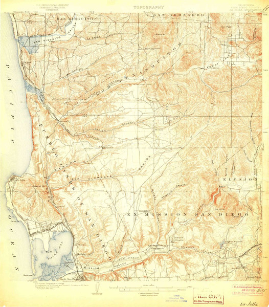 La Jolla, California 1903 (1903) USGS Old Topo Map 15x15 Quad