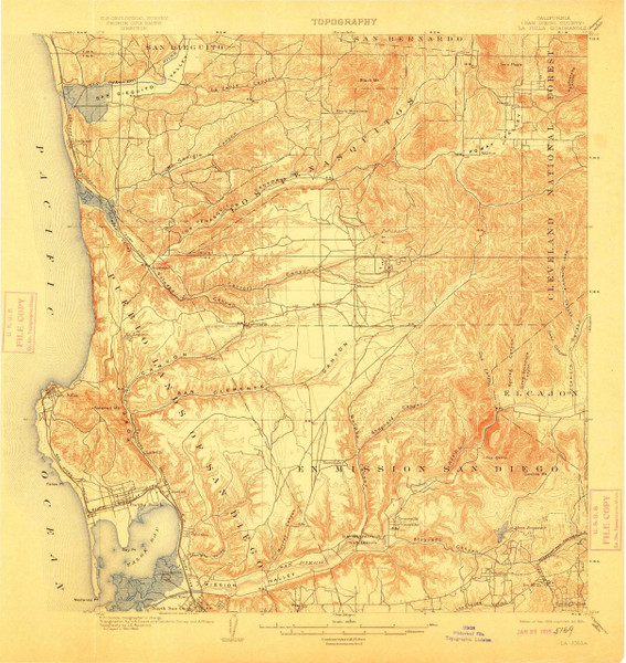 La Jolla, California 1903 (1913) USGS Old Topo Map 15x15 Quad La Jolla, California 1903 (1913) USGS Old Topo Map 15x15 Quad