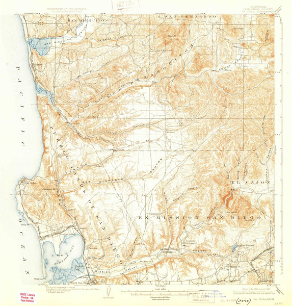 La Jolla, California 1903 (1929) USGS Old Topo Map 15x15 Quad