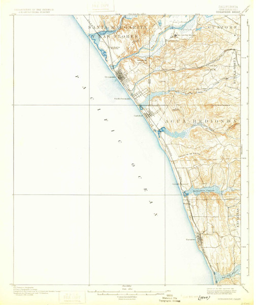 Oceanside, California 1901 (1931) USGS Old Topo Map 15x15 Quad