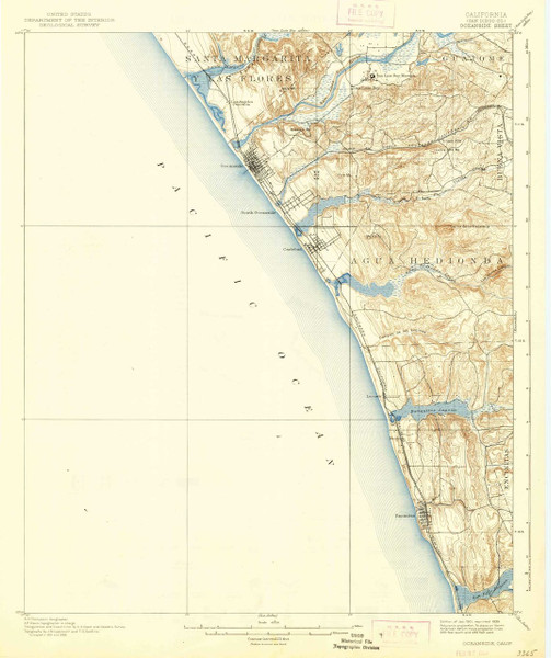 Oceanside, California 1901 (1939) USGS Old Topo Map 15x15 Quad