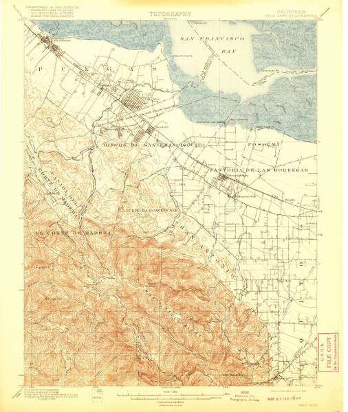 Palo Alto, California 1899 (1920) USGS Old Topo Map 15x15 Quad Palo Alto, California 1899 (1920) USGS Old Topo Map 15x15 Quad