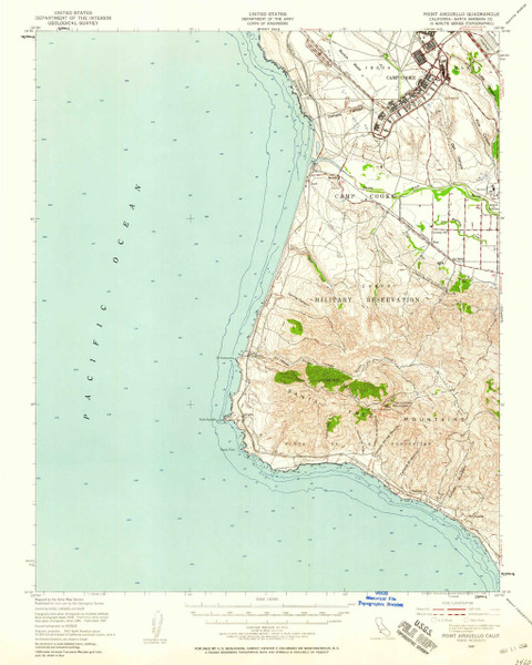 Point Arguello, California 1947 (1958) USGS Old Topo Map 15x15 Quad