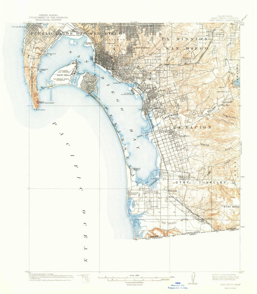 San Diego, California 1904 (1941a) USGS Old Topo Map 15x15 Quad