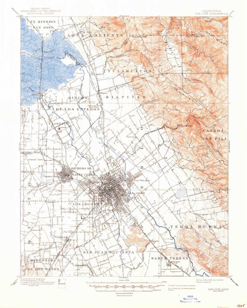San Jose, California 1889 (1946) USGS Old Topo Map 15x15 Quad